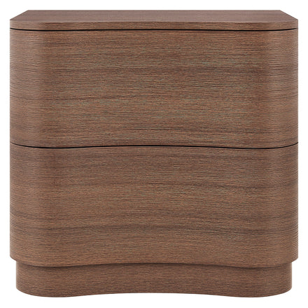 Mirae 2-Drawer Curved Nightstand in Brushed Brown Oak
