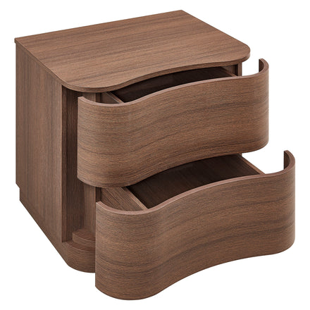 Mirae 2-Drawer Curved Nightstand in Brushed Brown Oak