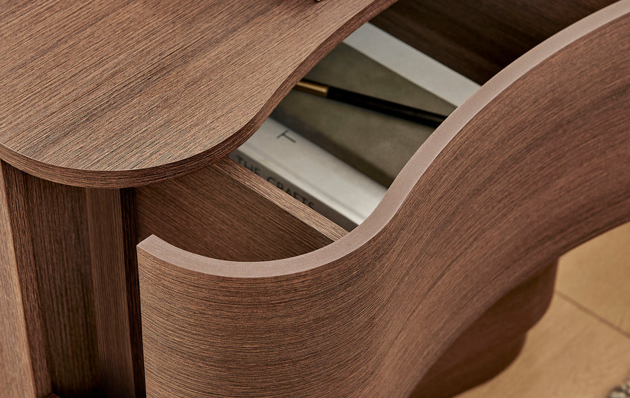 Mosaic 2-Drawer Curved Nightstand in Brushed Brown Oak