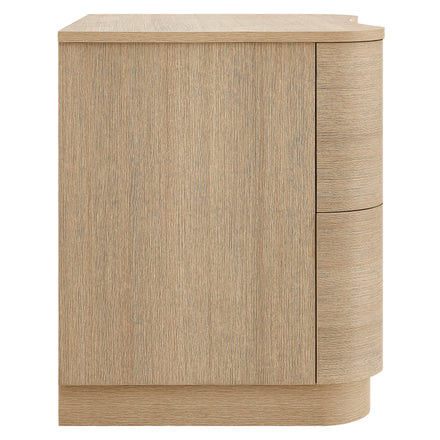 Mirae 2-Drawer Curved Nightstand in Brushed Light Oak