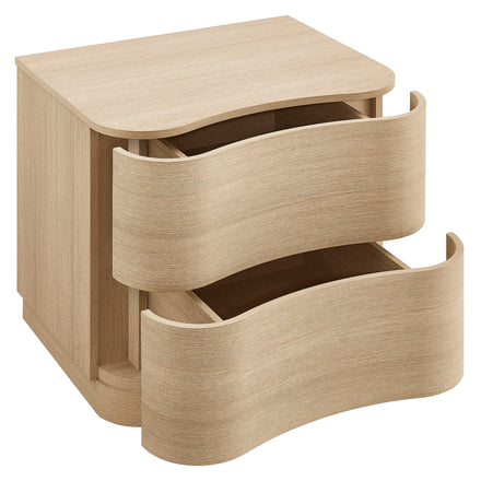 Mirae 2-Drawer Curved Nightstand in Brushed Light Oak