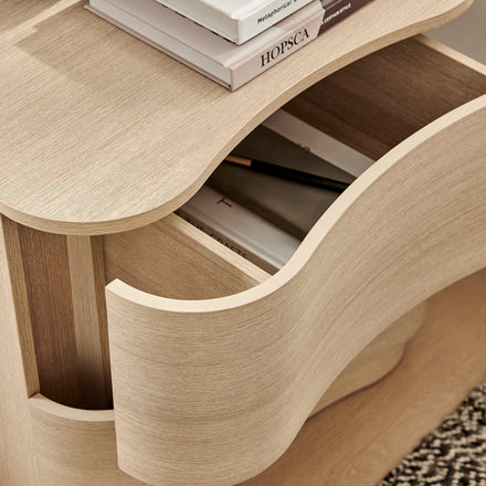 Mirae 2-Drawer Curved Nightstand in Brushed Light Oak