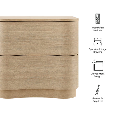 Mirae 2-Drawer Curved Nightstand in Brushed Light Oak