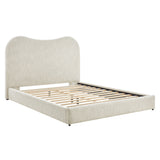 Birr Boucle Queen Platform Bed in Pearl