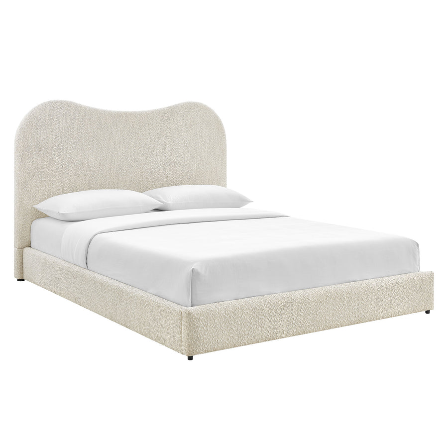 Birr Boucle Queen Platform Bed in Pearl
