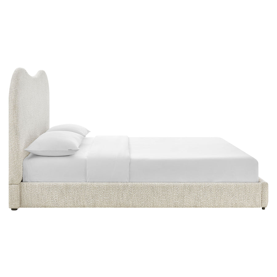 Birr Boucle Queen Platform Bed in Pearl