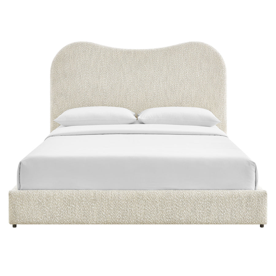 Birr Boucle Queen Platform Bed in Pearl