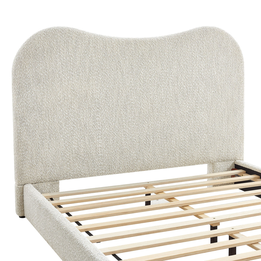 Birr Boucle Queen Platform Bed in Pearl