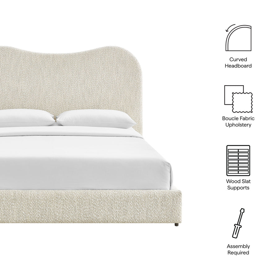 Birr Boucle Queen Platform Bed in Pearl