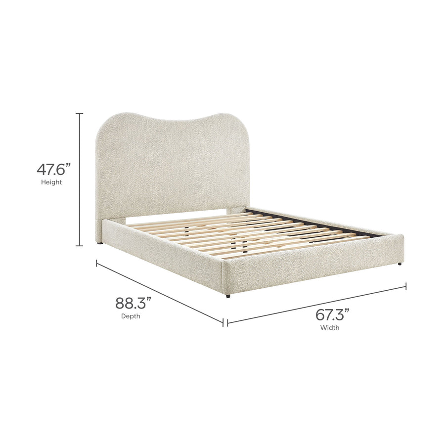 Birr Boucle Queen Platform Bed in Pearl