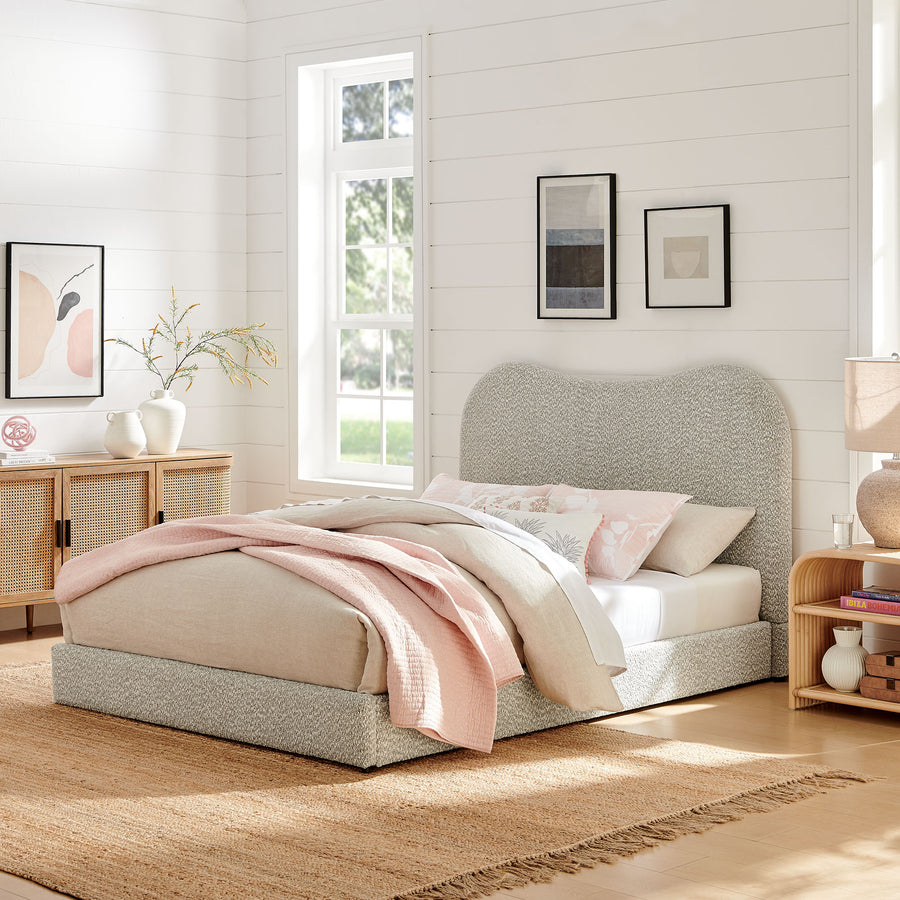 Birr Boucle Queen Platform Bed in Rock