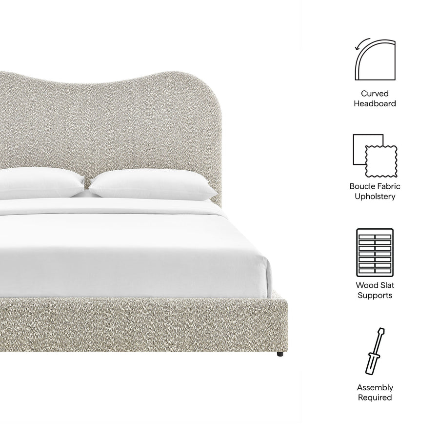 Birr Boucle Queen Platform Bed in Rock