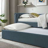 Kesia Channel Tufted Performance Velvet Twin Daybed With Trundle in Cadet Blue