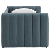 Kesia Channel Tufted Performance Velvet Twin Daybed With Trundle in Cadet Blue