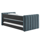 Kesia Channel Tufted Performance Velvet Twin Daybed With Trundle in Cadet Blue