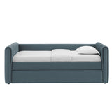 Kesia Channel Tufted Performance Velvet Twin Daybed With Trundle in Cadet Blue