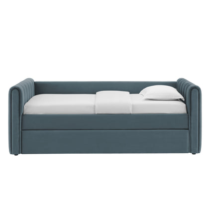 Veyla Channel Tufted Performance Velvet Twin Daybed With Trundle by Furniture For America