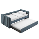 Kesia Channel Tufted Performance Velvet Twin Daybed With Trundle in Cadet Blue