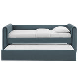 Kesia Channel Tufted Performance Velvet Twin Daybed With Trundle in Cadet Blue