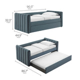 Kesia Channel Tufted Performance Velvet Twin Daybed With Trundle in Cadet Blue
