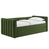 Kesia Channel Tufted Performance Velvet Twin Daybed With Trundle in Moss Green