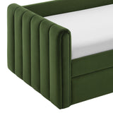 Kesia Channel Tufted Performance Velvet Twin Daybed With Trundle in Moss Green