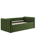 Kesia Channel Tufted Performance Velvet Twin Daybed With Trundle in Moss Green