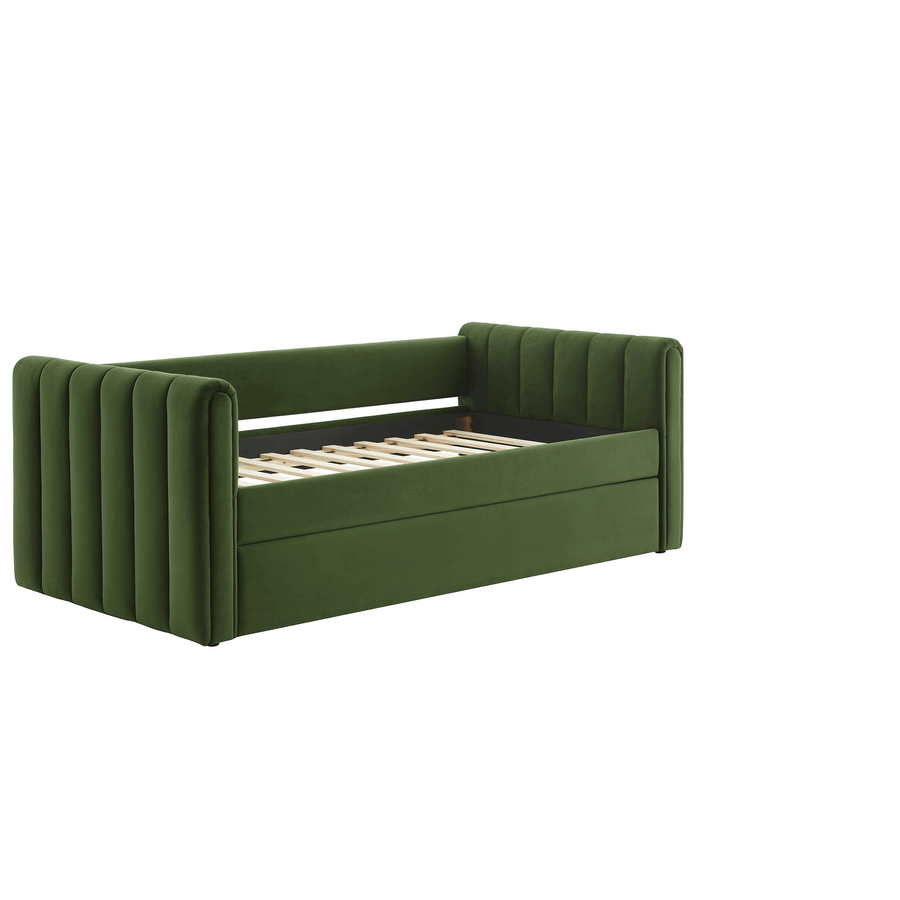 Kesia Channel Tufted Performance Velvet Twin Daybed With Trundle in Moss Green