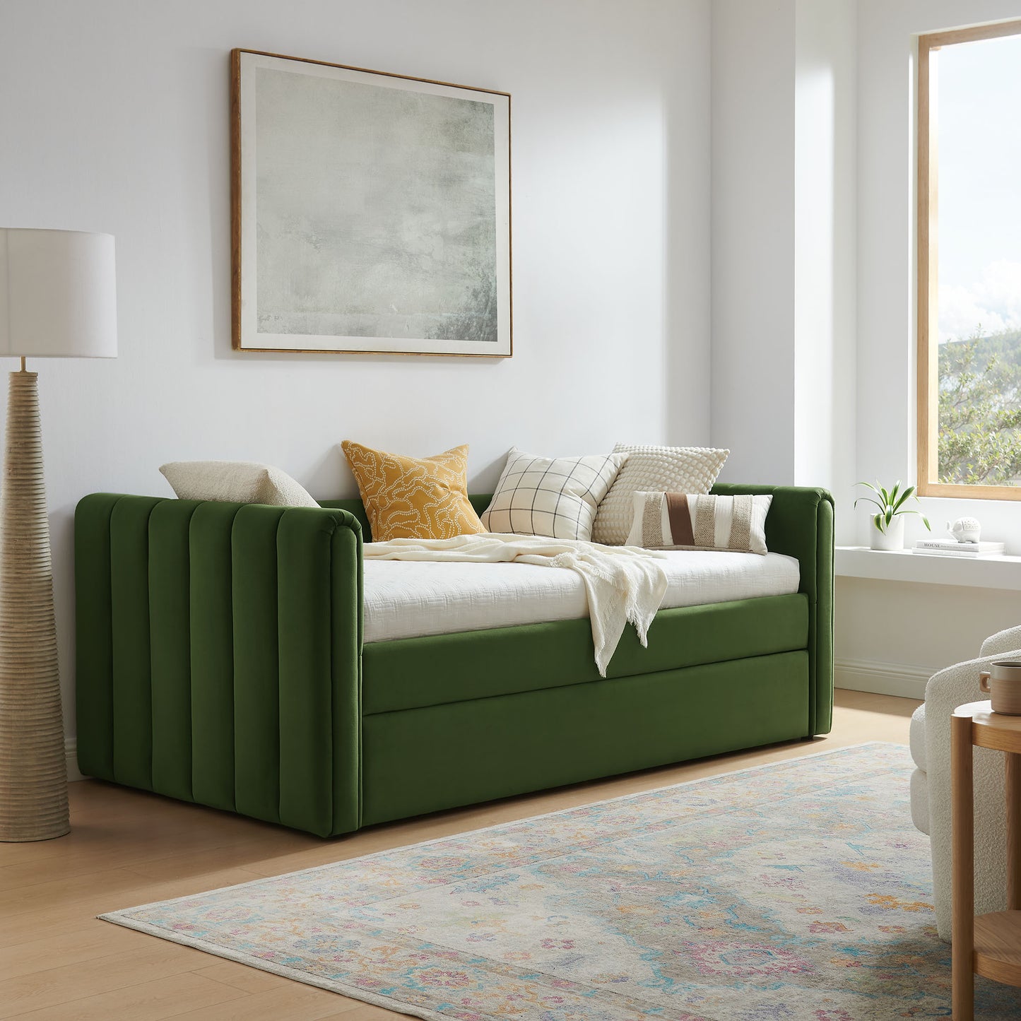 Veyla Channel Tufted Performance Velvet Twin Daybed With Trundle by Furniture For America