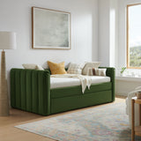 Kesia Channel Tufted Performance Velvet Twin Daybed With Trundle in Moss Green