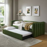 Kesia Channel Tufted Performance Velvet Twin Daybed With Trundle in Moss Green