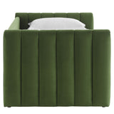 Kesia Channel Tufted Performance Velvet Twin Daybed With Trundle in Moss Green