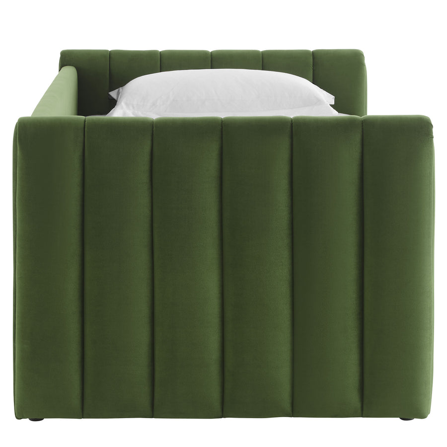 Kesia Channel Tufted Performance Velvet Twin Daybed With Trundle in Moss Green