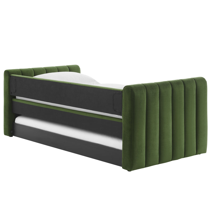 Kesia Channel Tufted Performance Velvet Twin Daybed With Trundle in Moss Green