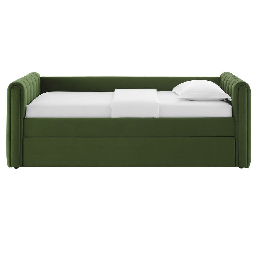 Kesia Channel Tufted Performance Velvet Twin Daybed With Trundle in Moss Green