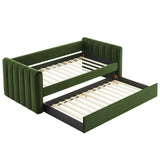 Kesia Channel Tufted Performance Velvet Twin Daybed With Trundle in Moss Green