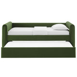 Kesia Channel Tufted Performance Velvet Twin Daybed With Trundle in Moss Green
