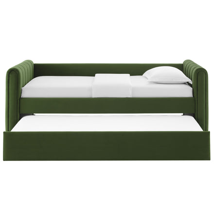 Veyla Channel Tufted Performance Velvet Twin Daybed With Trundle in Moss Green