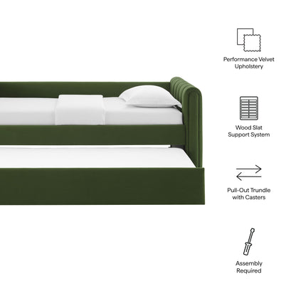 Veyla Channel Tufted Performance Velvet Twin Daybed With Trundle by Furniture For America