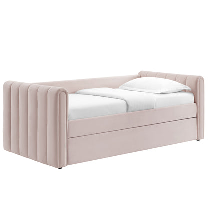 Veyla Channel Tufted Performance Velvet Twin Daybed With Trundle by Furniture For America