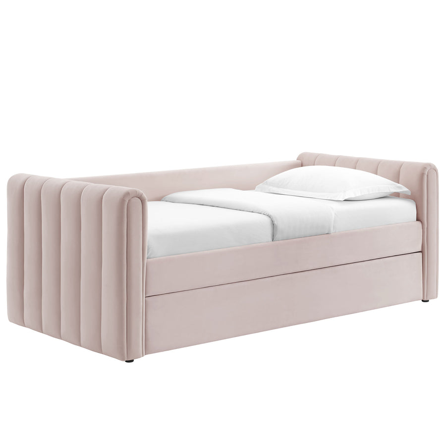 Kesia Channel Tufted Performance Velvet Twin Daybed With Trundle in Pink