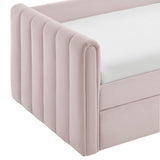 Kesia Channel Tufted Performance Velvet Twin Daybed With Trundle in Pink
