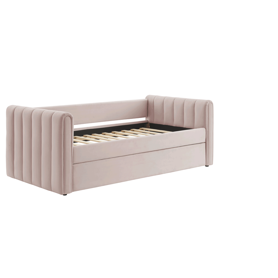 Kesia Channel Tufted Performance Velvet Twin Daybed With Trundle in Pink