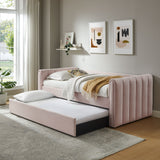 Kesia Channel Tufted Performance Velvet Twin Daybed With Trundle in Pink