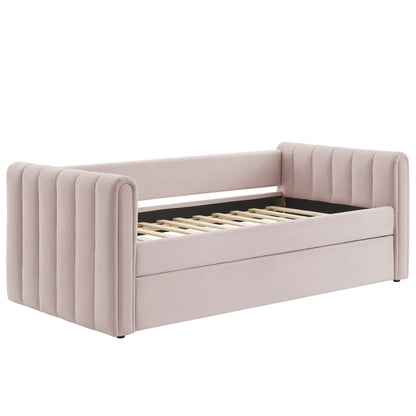 Veyla Channel Tufted Performance Velvet Twin Daybed With Trundle by Furniture For America