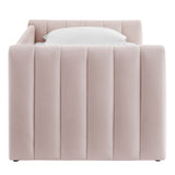 Kesia Channel Tufted Performance Velvet Twin Daybed With Trundle in Pink