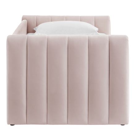 Veyla Channel Tufted Performance Velvet Twin Daybed With Trundle in Pink