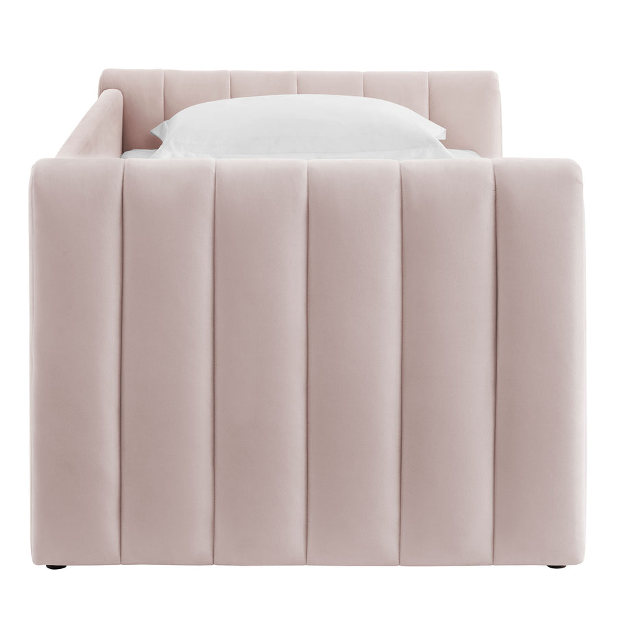 Kesia Channel Tufted Performance Velvet Twin Daybed With Trundle in Pink