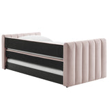 Kesia Channel Tufted Performance Velvet Twin Daybed With Trundle in Pink