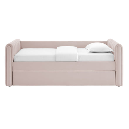 Veyla Channel Tufted Performance Velvet Twin Daybed With Trundle in Pink